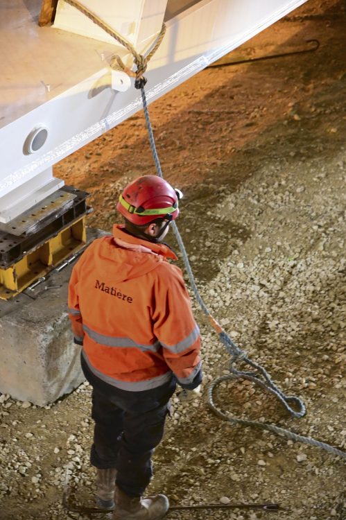 Travaux publics, Gare Périgueux, Nuit, Pose passerelle, Grue, Chantier